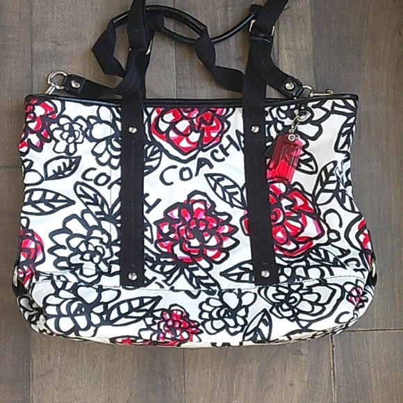 COACH  POPPY LOGO FLORAL TRAVEL TOTE CARRY ON BAG 13LX17W. - Picture 2 of 11